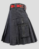 Vogue Denim Kilt - Mens Black Denim Kilt with Leather Straps