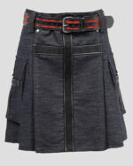 Vogue Denim Kilt - Mens Black Denim Kilt with Leather Straps