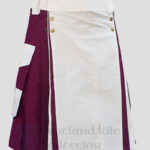 White and Burgundy Cotton Utility Kilt - Stylish & Durable Kilt