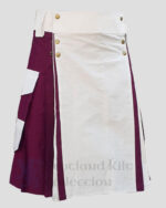 White and Burgundy Cotton Utility Kilt - Stylish & Durable Kilt