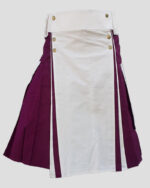 White and Burgundy Cotton Utility Kilt - Stylish & Durable Kilt