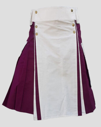 White & Burgundy Cotton Utility Kilt