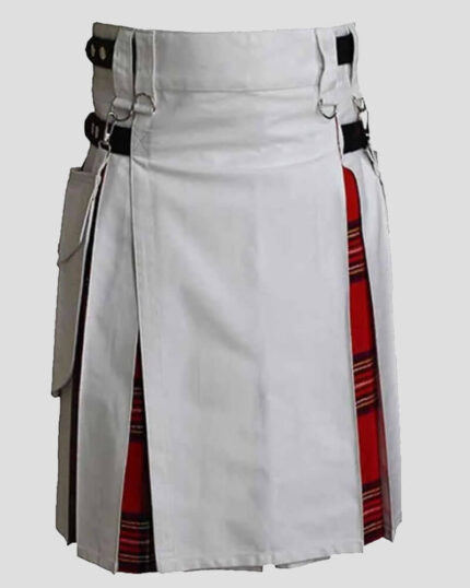 White Hybrid Scottish Utility Underpleated Royal Stewart Tartan Kilt