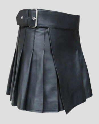 Women Black Leather Modern Mini Kilt