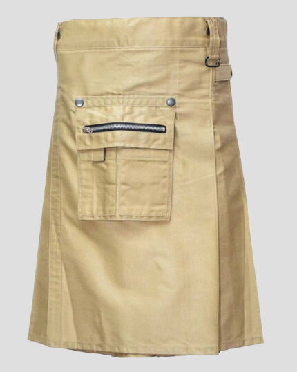 Khaki Outfit Utility Kilt With Front Pocket