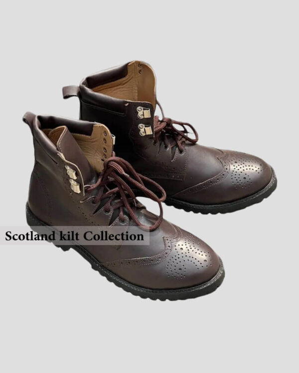 Maroon Scottish Ghillie Brogues - Genuine Leather Kilt Shoesboot