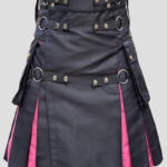 Men's Scottish Black Utility Kilt with Pink Pleats