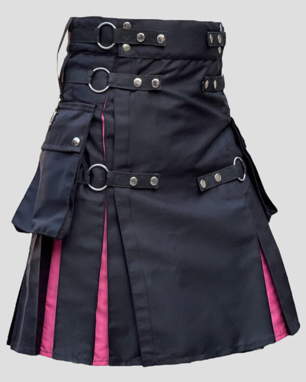 Men's Scottish Black Utility Kilt with Pink Pleats