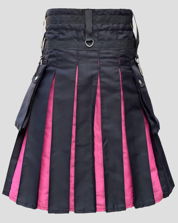 Men's Scottish Black Utility Kilt with Pink Pleats