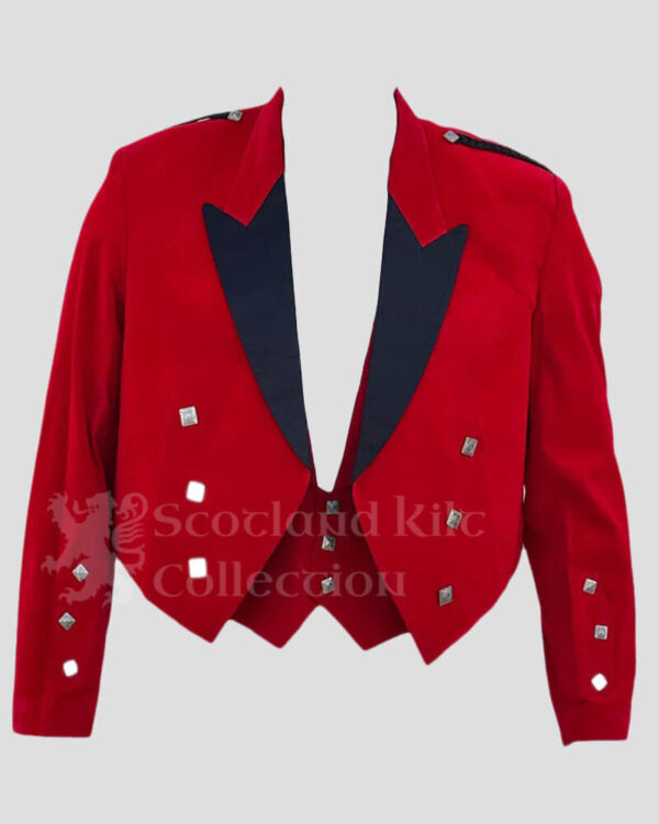 Red Velvet Prince Charlie Kilt Jacket & 3-Button Vest | Highland Wedding