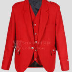 Scottish Melton Wool Red Argyle Jacket & 5-Button Vest for Men