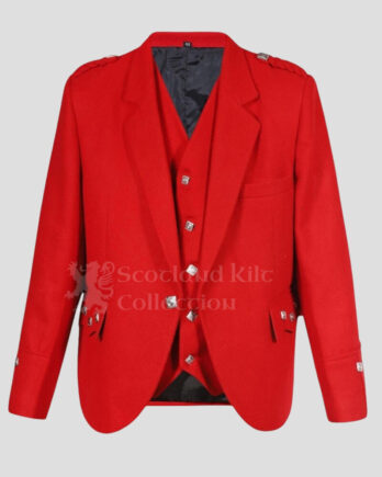 Scottish Melton Wool Red Argyle Jacket & 5-Button Vest for Men