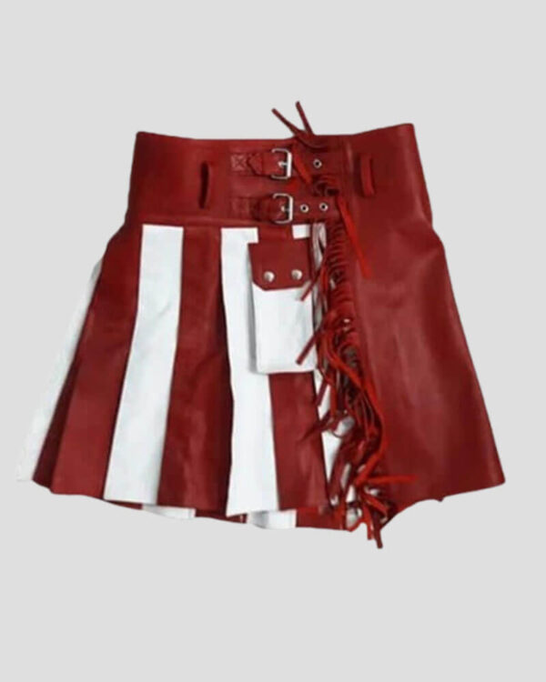 Women's White & Red Leather Kilt - Hybrid Scottish Skirt