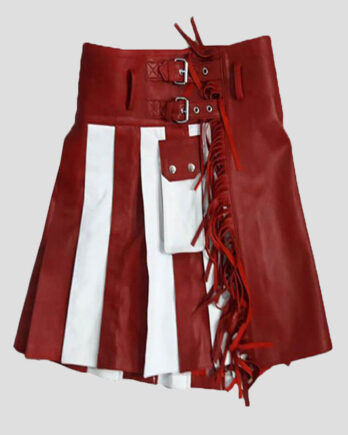 Women's White & Red Leather Kilt - Hybrid Scottish Skirt