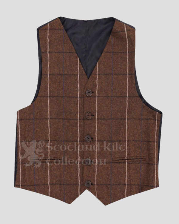 Men's Brown Tweed Wool Argyle Kilt Jacket & 5-Button Vest - Wedding