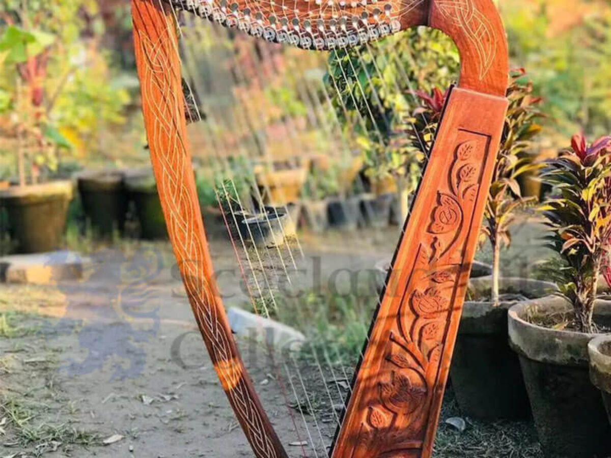 22-String Rosewood Harp w/ Flower Design + Extra Strings & Case