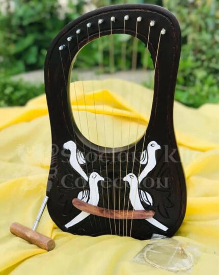 Black 10-String Handmade Lyre Harp Rosewood with Bag & Tuning Key