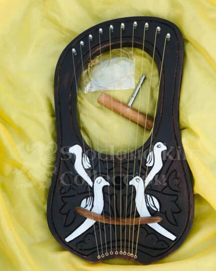 Black 10-String Handmade Lyre Harp Rosewood with Bag & Tuning Key