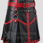 Men's Black & Red Gothic Leather Kilt Handmade Real Leather Kilt