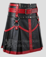 Men's Black & Red Gothic Leather Kilt Handmade Real Leather Kilt