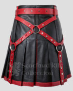 Men's Black & Red Gothic Leather Kilt Handmade Real Leather Kilt