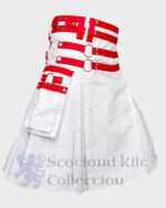 Mens Scottish Utility White Kilt with Red Nylon Straps