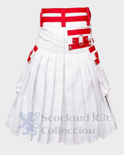 Mens Scottish Utility White Kilt with Red Nylon Straps