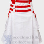 Mens Scottish Utility White Kilt with Red Nylon Straps