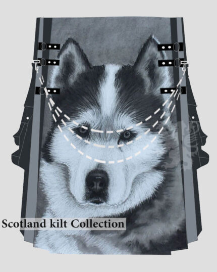 Handmade Husky Dog Print Hybrid Kilt | Scottish Utility Kilt
